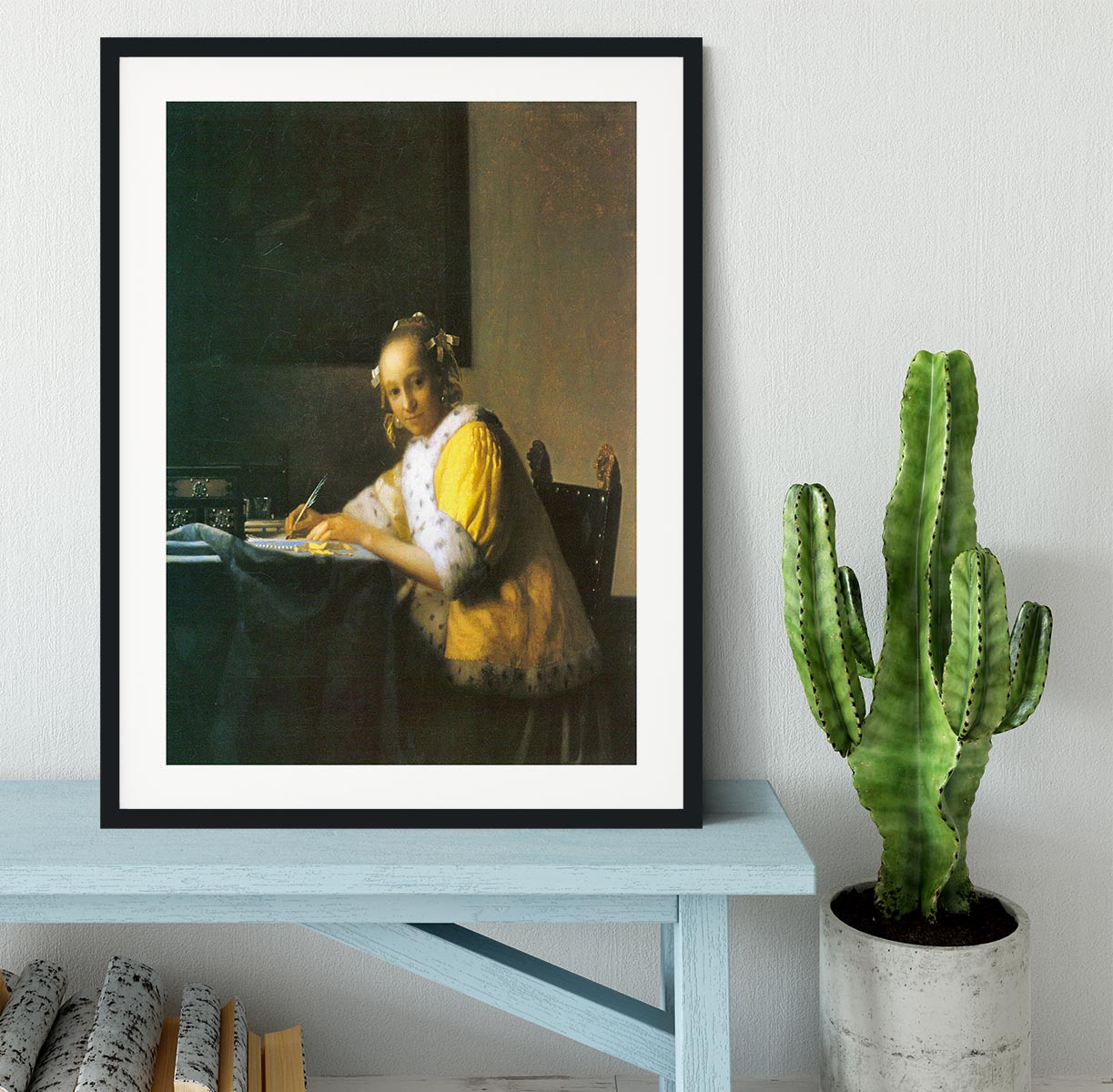 Woman in yellow by Vermeer Framed Print - Canvas Art Rocks - 1