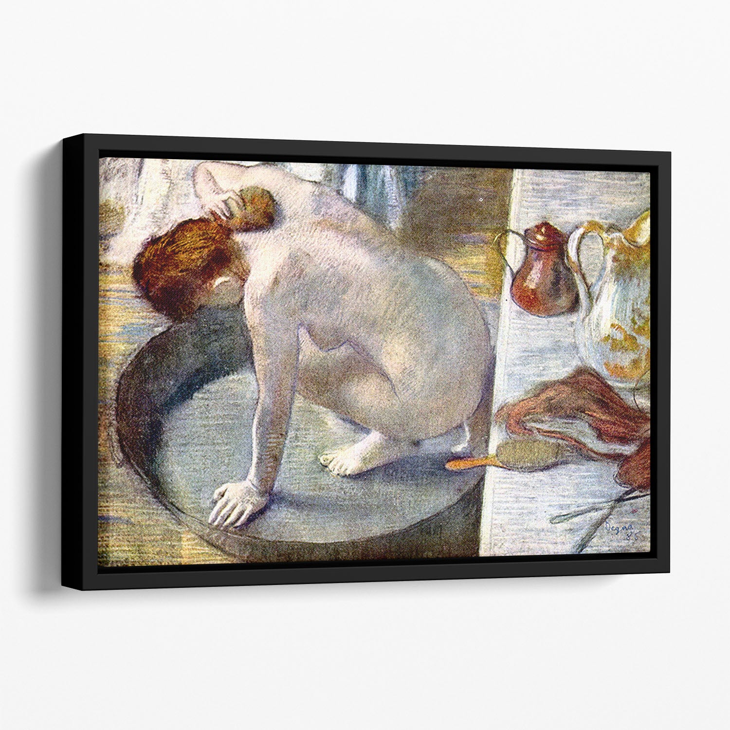 Woman washing in the tub by Degas Floating Framed Canvas