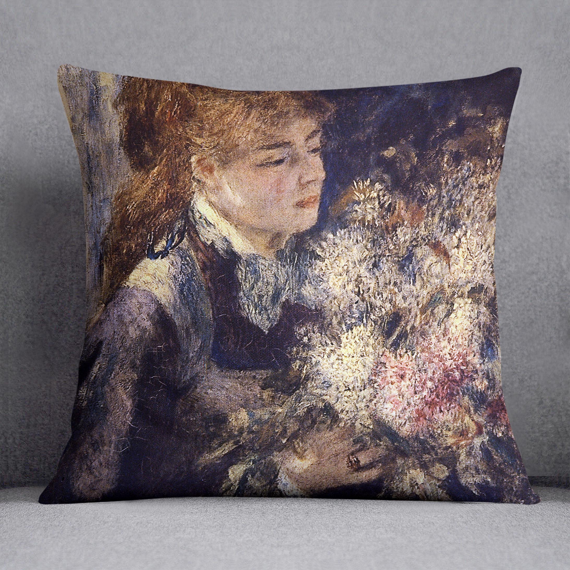 Woman with Lilacs by Renoir Cushion