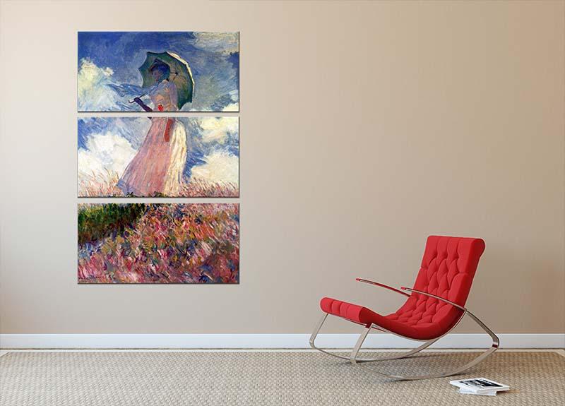 Woman with Parasol study by Monet 3 Split Panel Canvas Print - Canvas Art Rocks - 2