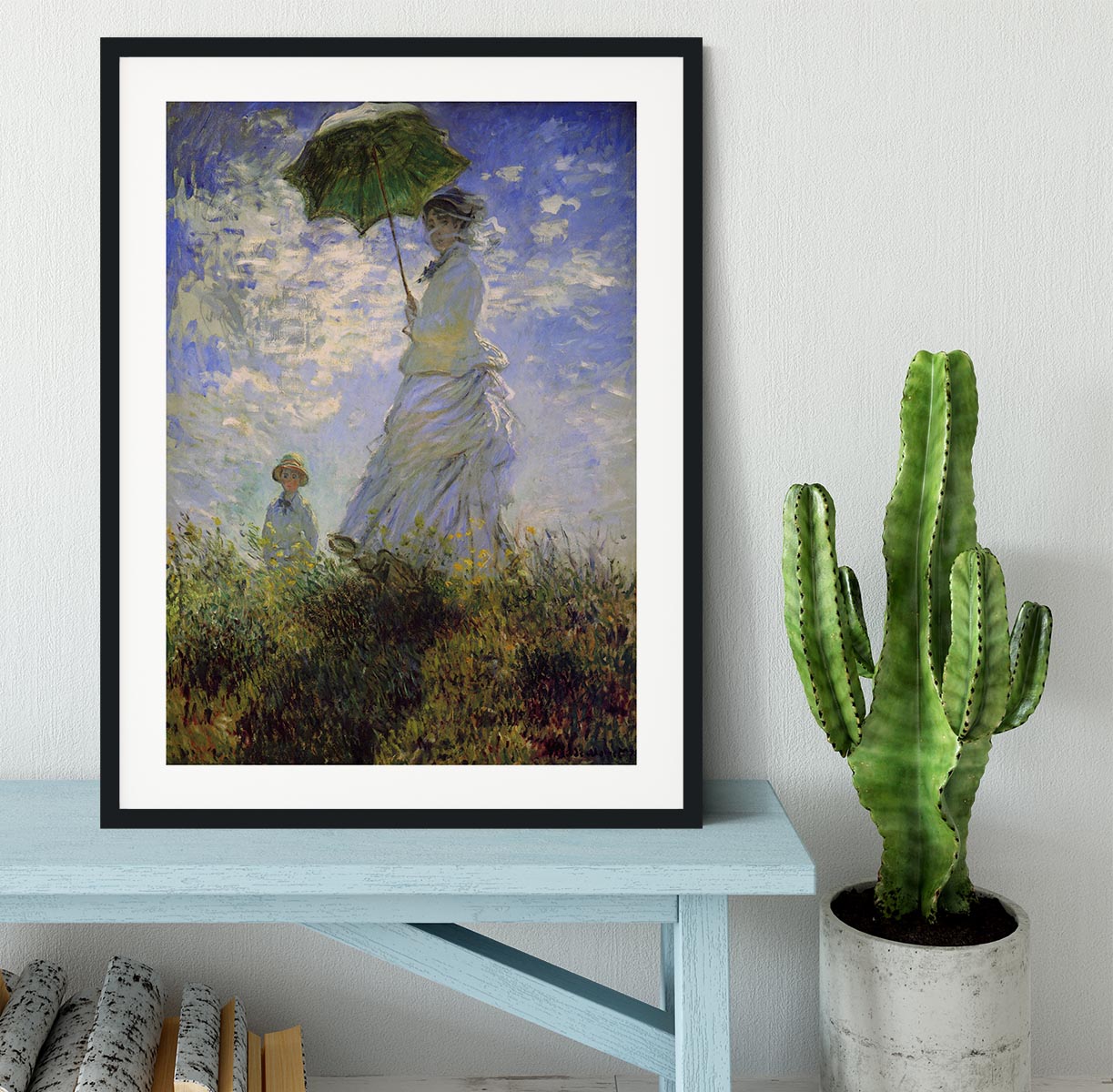 Woman with a parasol by Monet Framed Print - Canvas Art Rocks - 1