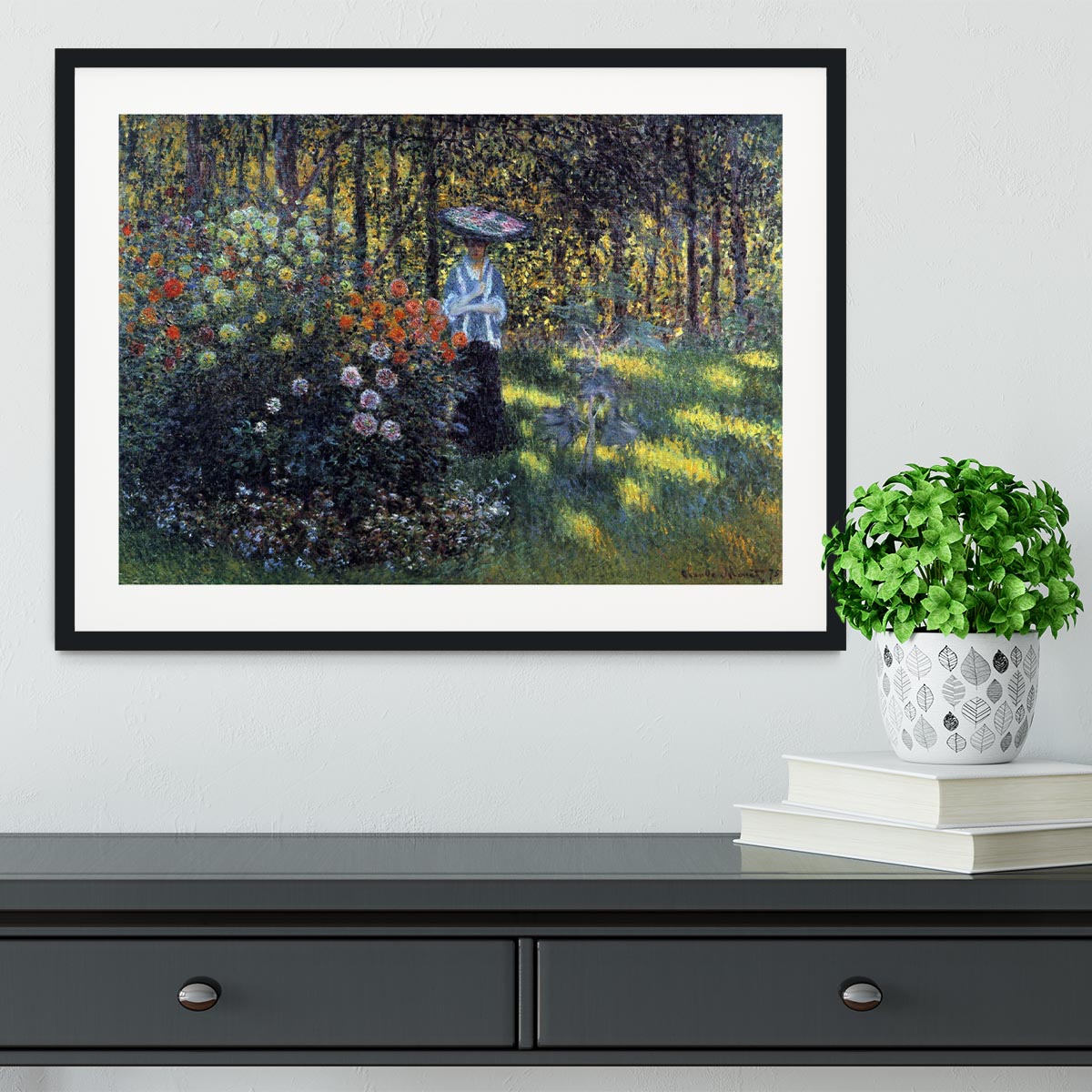 Woman with a parasol in the garden of Argenteuil by Monet Framed Print - Canvas Art Rocks - 1