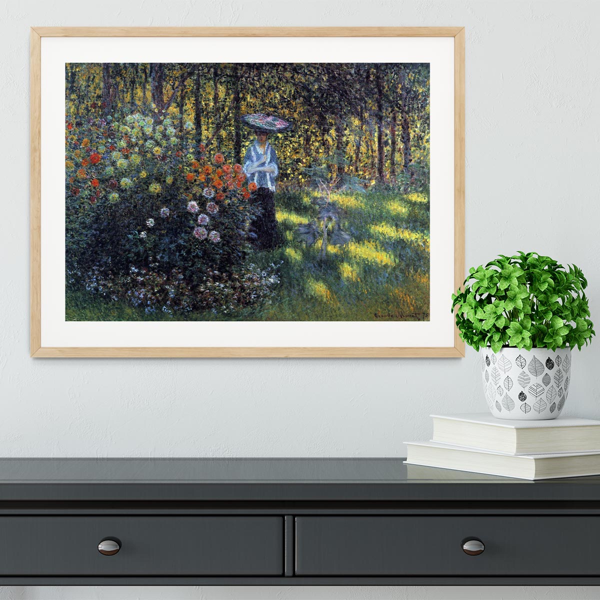 Woman with a parasol in the garden of Argenteuil by Monet Framed Print - Canvas Art Rocks - 3