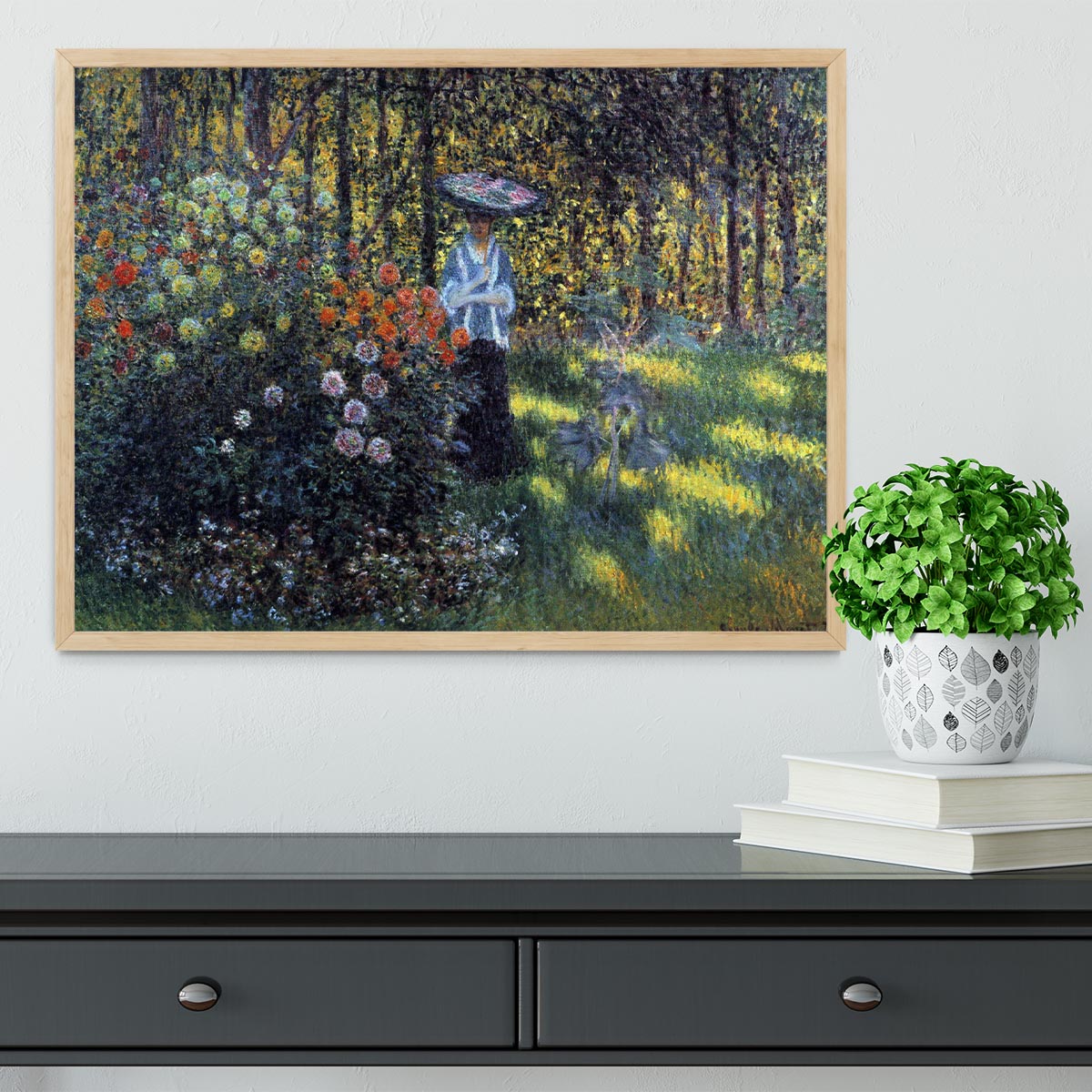 Woman with a parasol in the garden of Argenteuil by Monet Framed Print - Canvas Art Rocks - 4