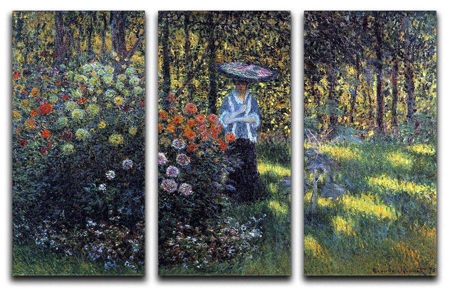 Woman with a parasol in the garden of Argenteuil by Monet Split Panel Canvas Print - Canvas Art Rocks - 4