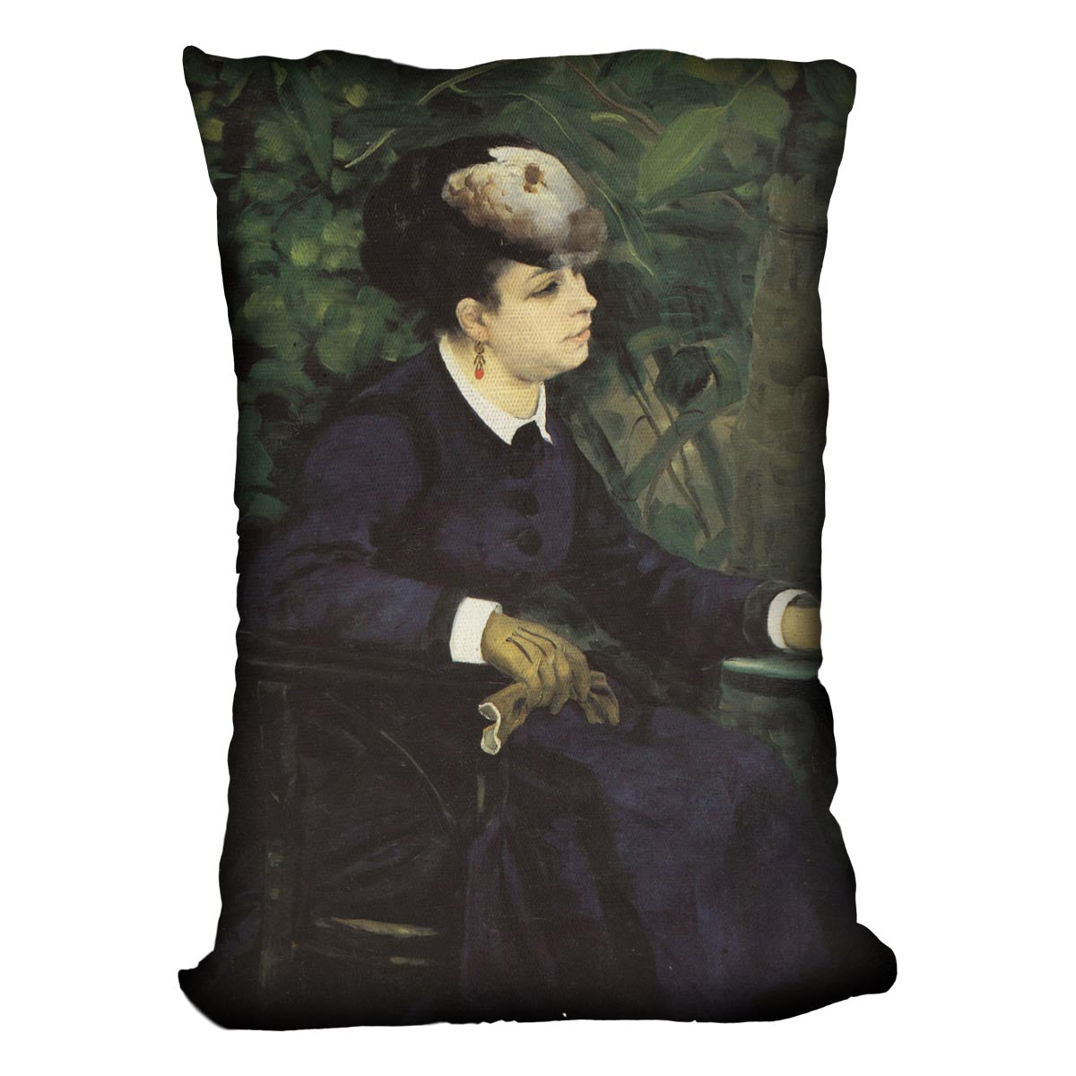 Woman with gull feather Woman in the garden by Renoir Cushion