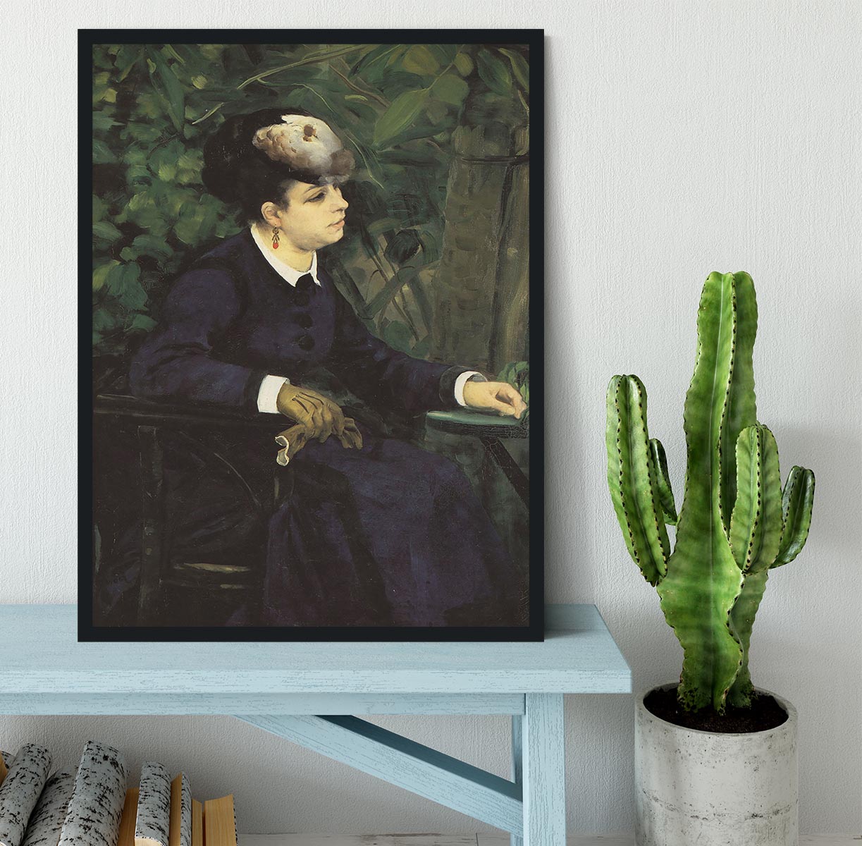 Woman with gull feather Woman in the garden by Renoir Framed Print - Canvas Art Rocks - 2