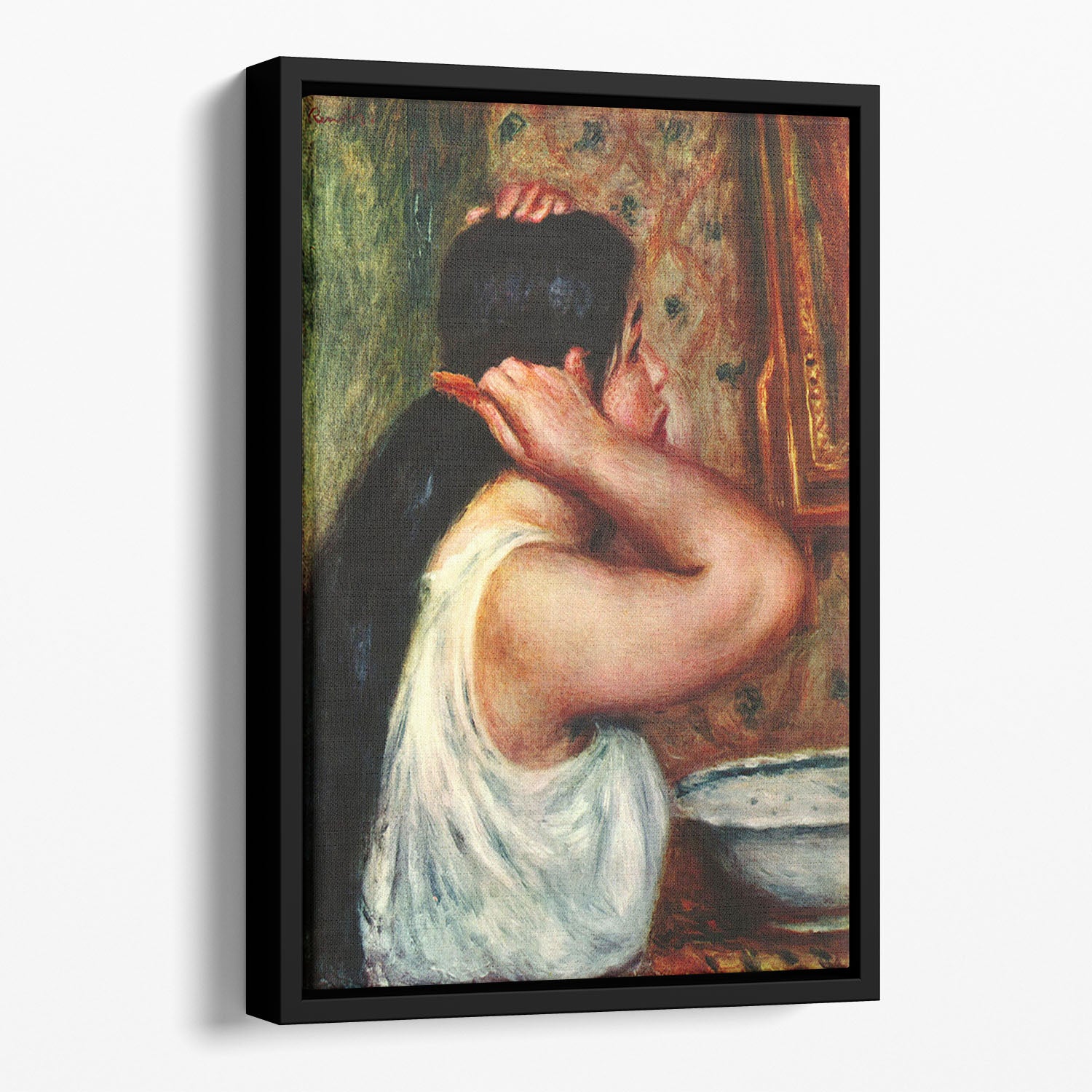 Woman with hair combs by Renoir Floating Framed Canvas