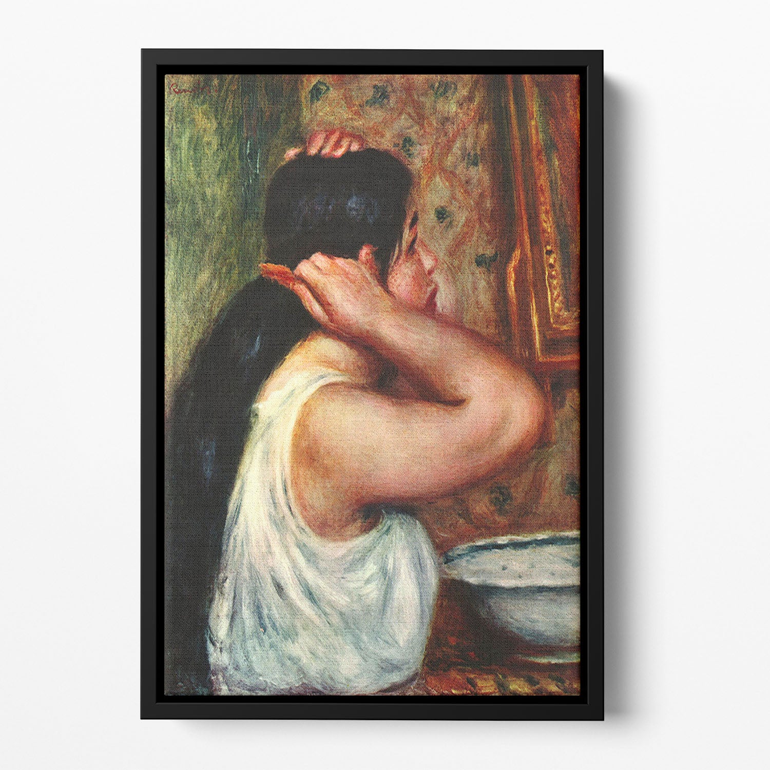 Woman with hair combs by Renoir Floating Framed Canvas