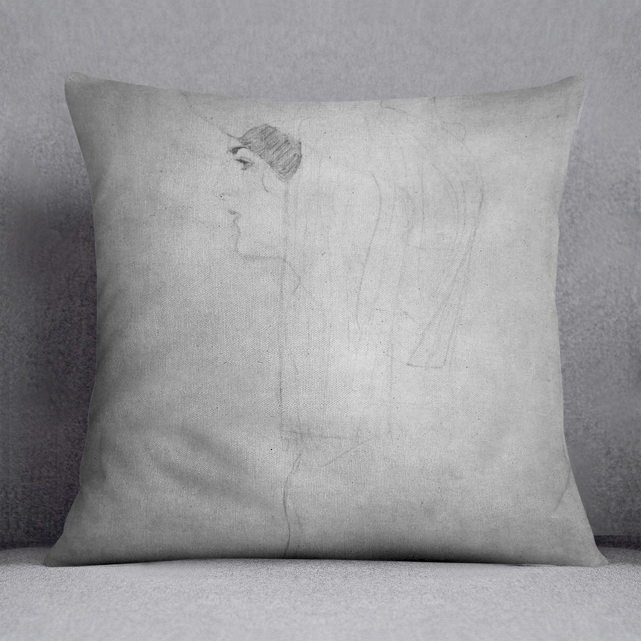 Woman with hat in profile by Klimt Cushion