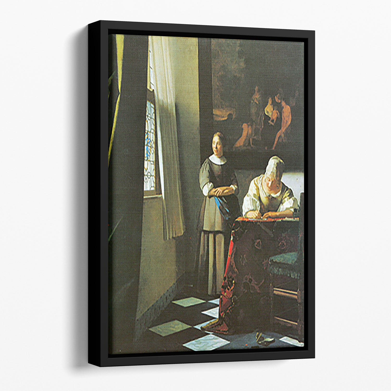 Woman with messenger by Vermeer Floating Framed Canvas