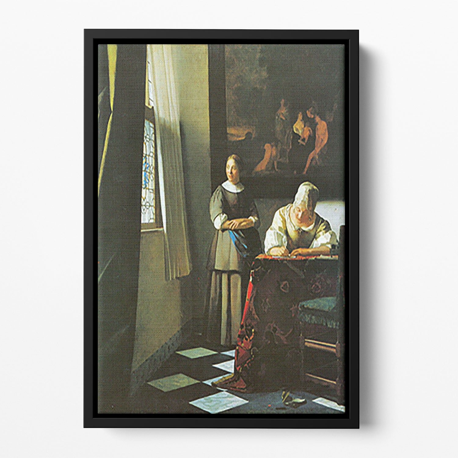 Woman with messenger by Vermeer Floating Framed Canvas