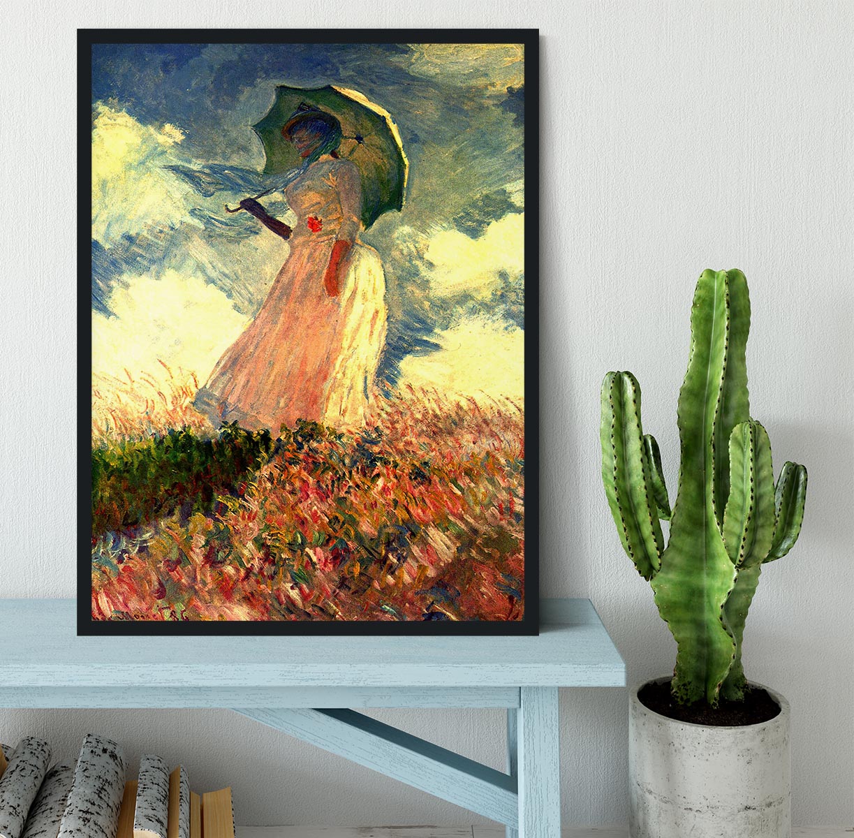 Woman with sunshade by Monet Framed Print - Canvas Art Rocks - 2
