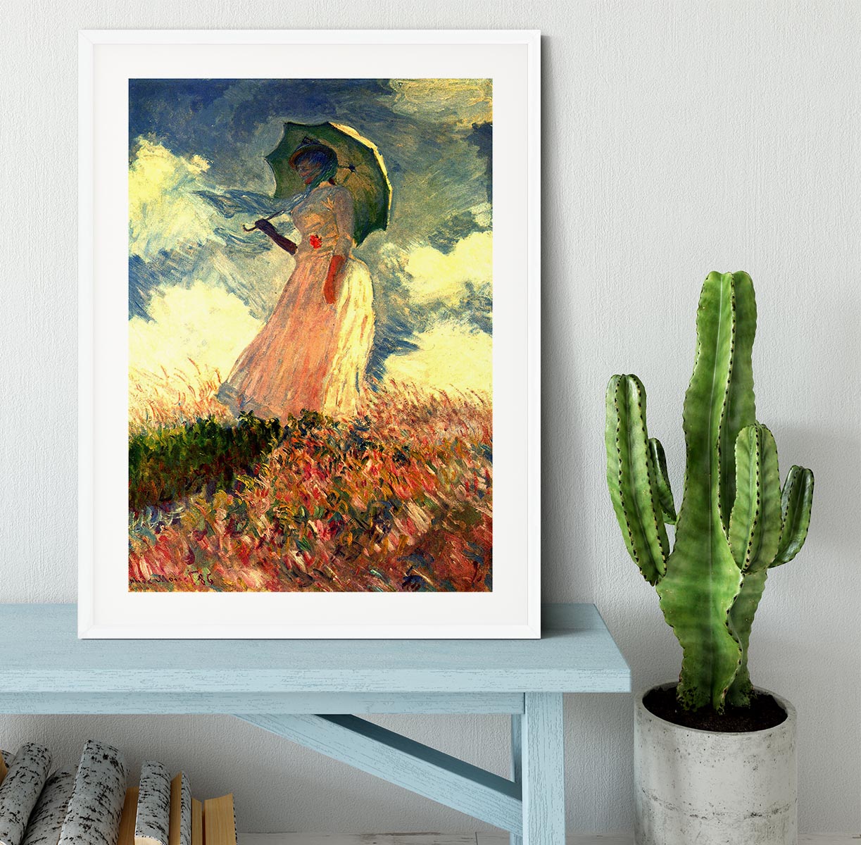Woman with sunshade by Monet Framed Print - Canvas Art Rocks - 5