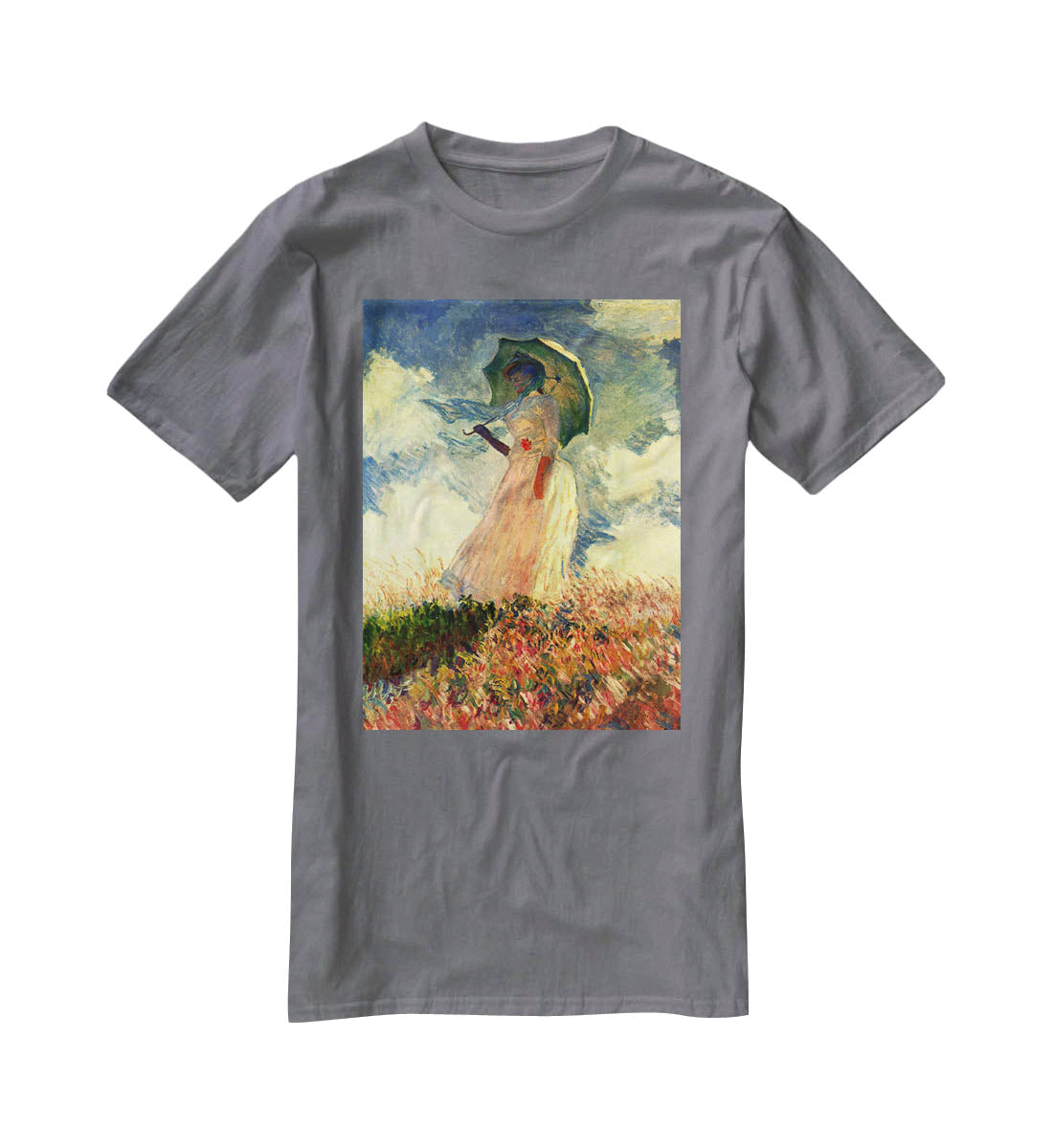 Woman with sunshade by Monet T-Shirt - Canvas Art Rocks - 3