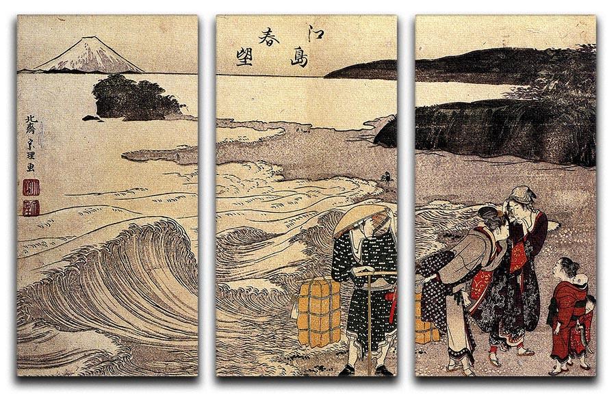 Women on the beach of Enoshima by Hokusai 3 Split Panel Canvas Print - Canvas Art Rocks - 1