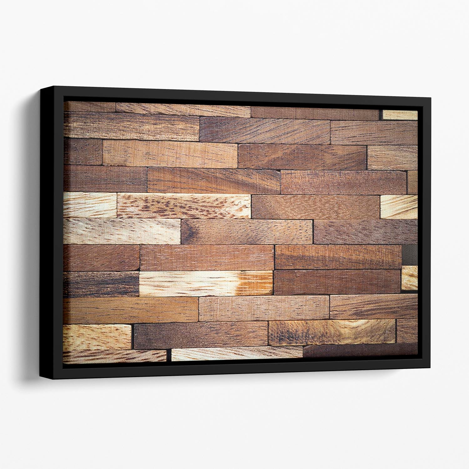 Wooden bars parquet Floating Framed Canvas - Canvas Art Rocks - 1