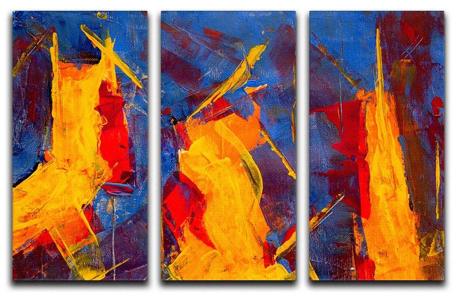 Yellow Blue Brown and Red Abstract Painting 3 Split Panel Canvas Print - Canvas Art Rocks - 1