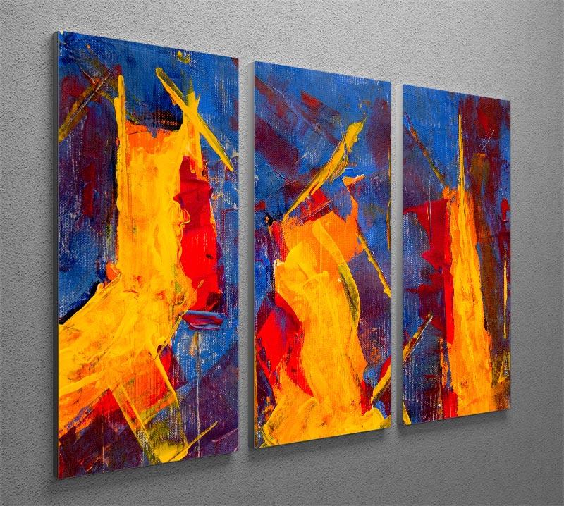 Yellow Blue Brown and Red Abstract Painting 3 Split Panel Canvas Print - Canvas Art Rocks - 2