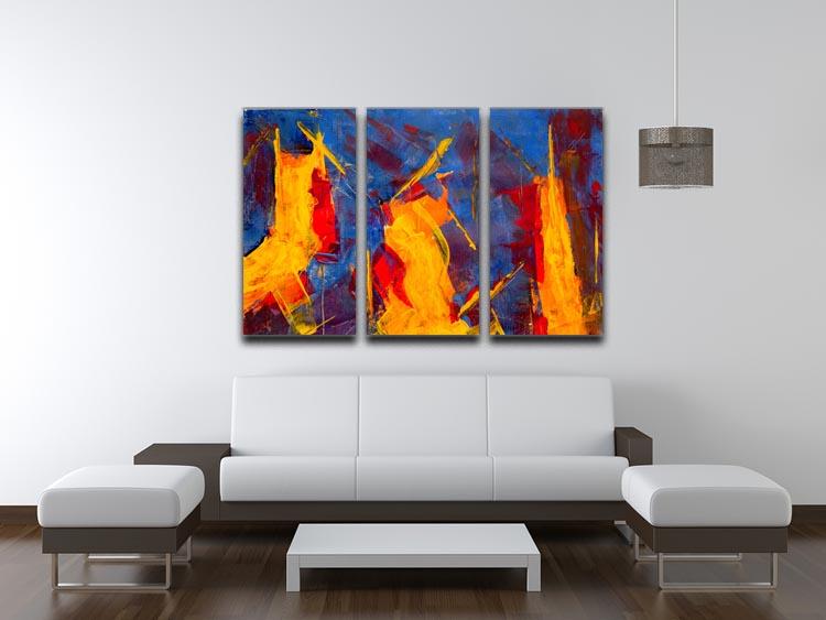 Yellow Blue Brown and Red Abstract Painting 3 Split Panel Canvas Print - Canvas Art Rocks - 3