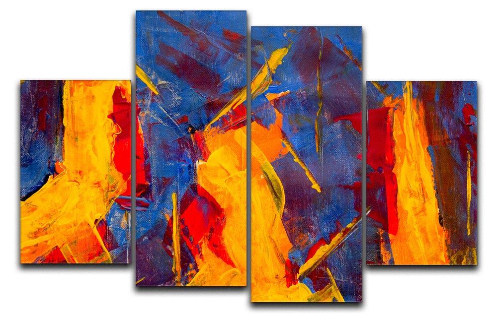Yellow Blue Brown and Red Abstract Painting 4 Split Panel Canvas  - Canvas Art Rocks - 1