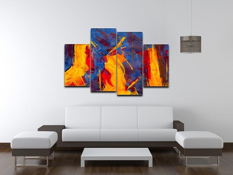 Yellow Blue Brown and Red Abstract Painting 4 Split Panel Canvas - Canvas Art Rocks - 3
