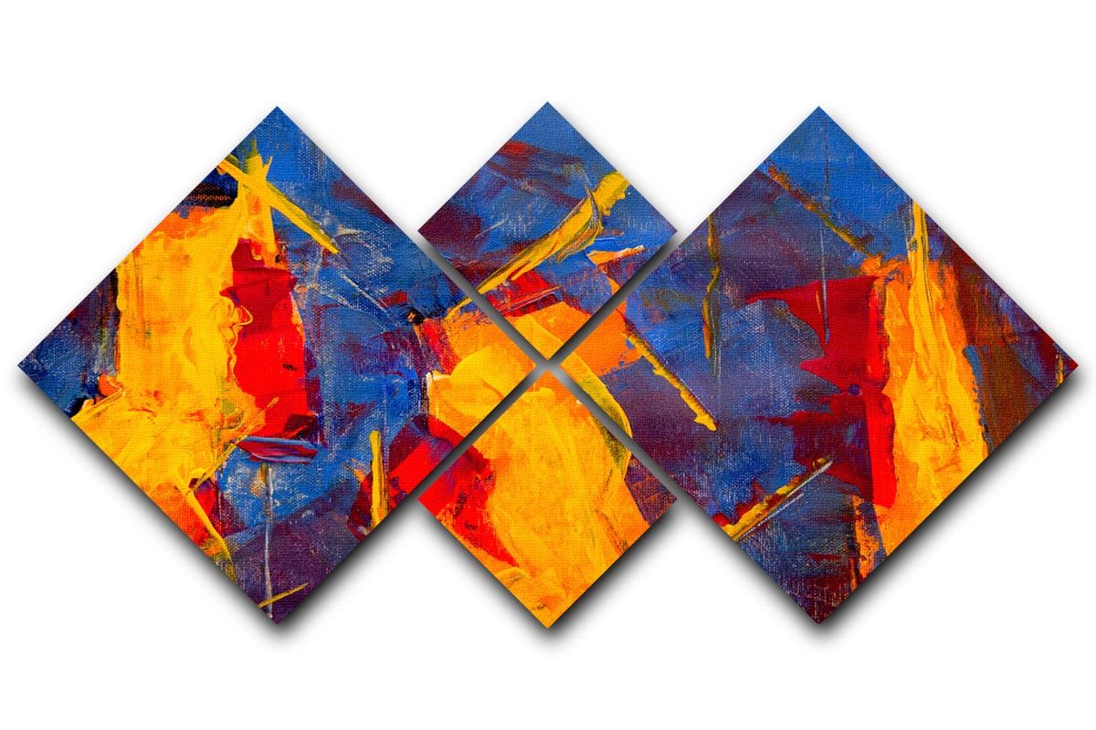 Yellow Blue Brown and Red Abstract Painting 4 Square Multi Panel Canvas  - Canvas Art Rocks - 1