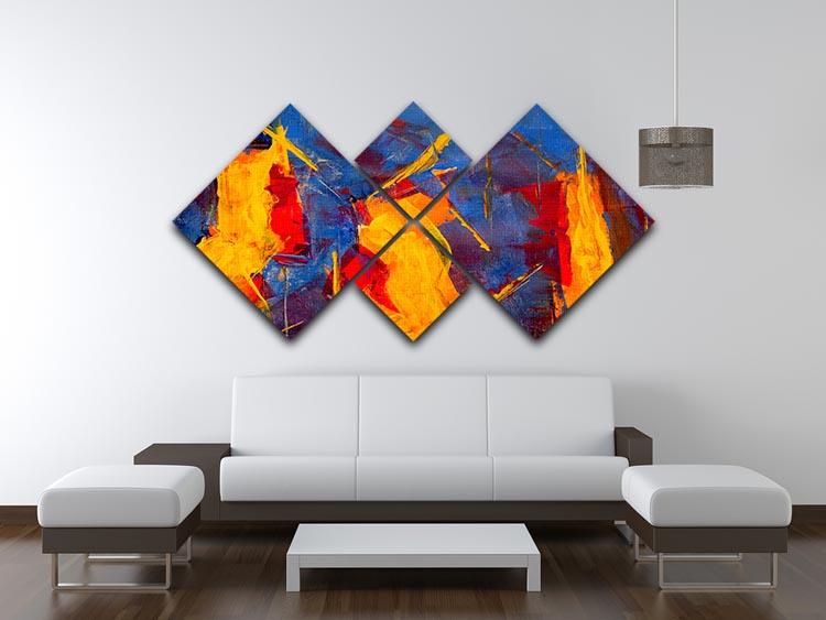 Yellow Blue Brown and Red Abstract Painting 4 Square Multi Panel Canvas - Canvas Art Rocks - 3