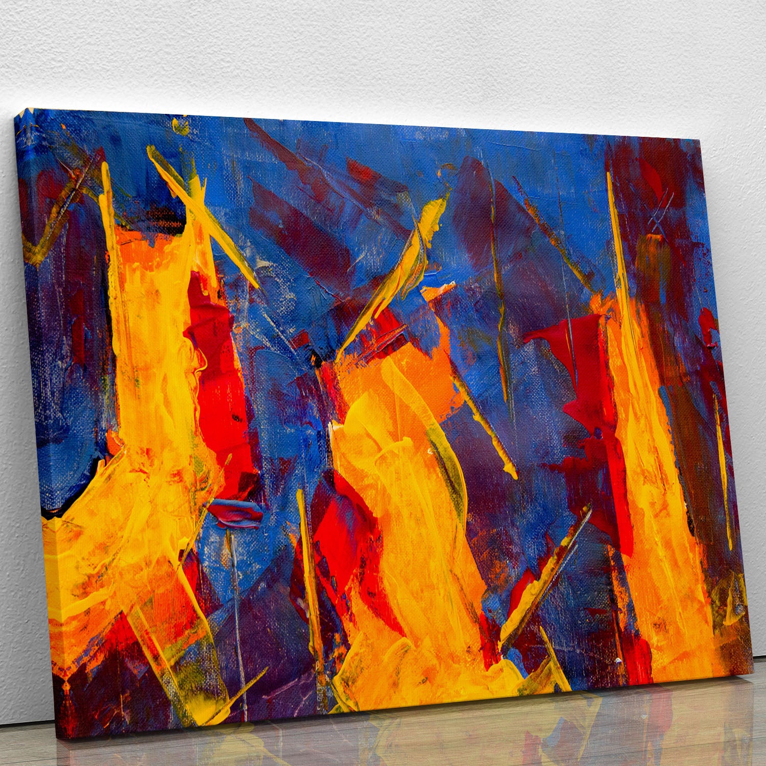 Yellow Blue Brown and Red Abstract Painting Canvas Print or Poster - Canvas Art Rocks - 1