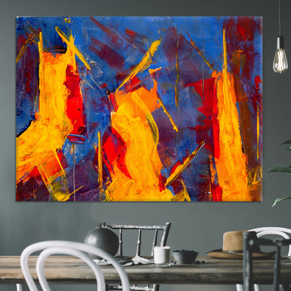 Yellow Blue Brown and Red Abstract Painting Canvas Print or Poster - Canvas Art Rocks - 3