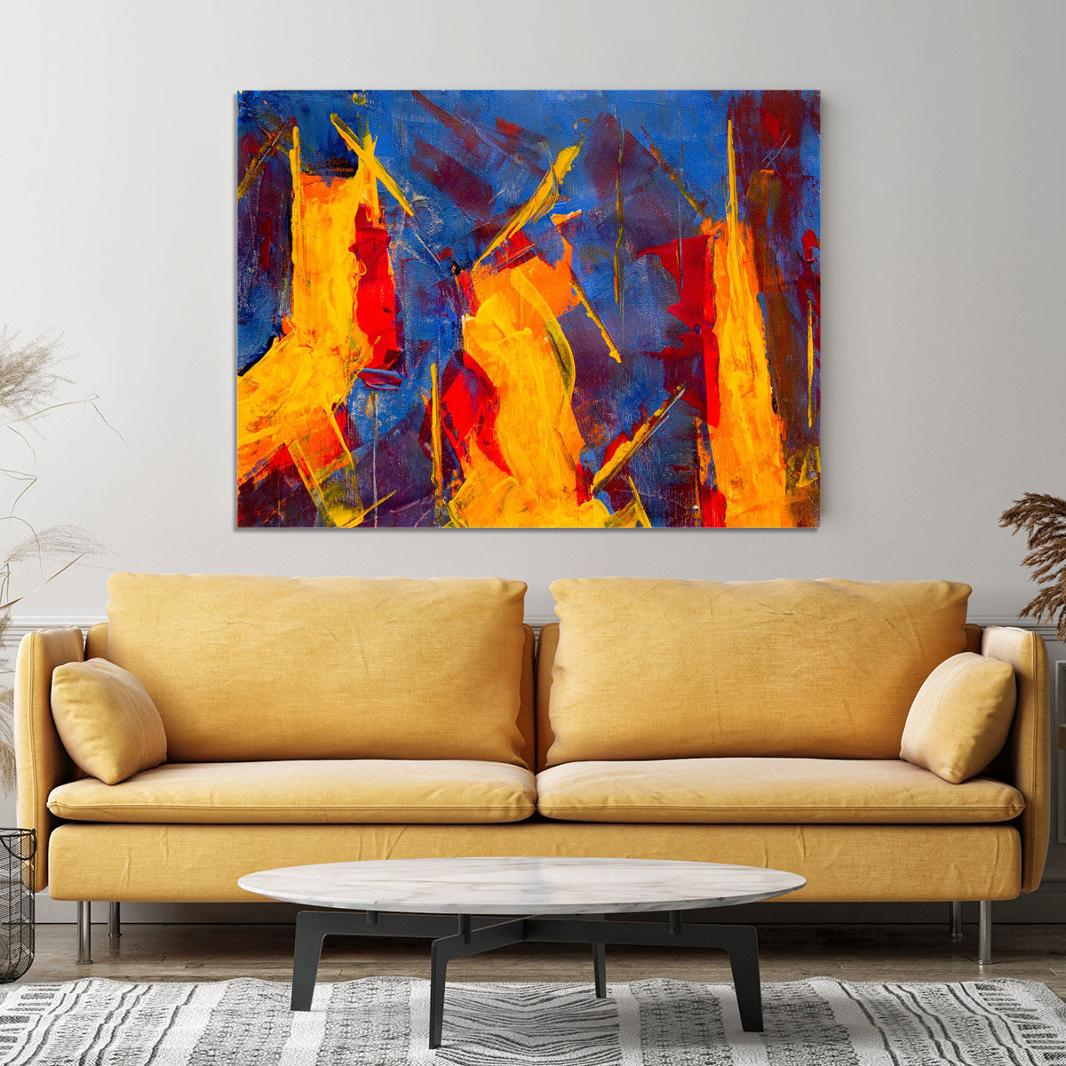 Yellow Blue Brown and Red Abstract Painting Canvas Print or Poster - Canvas Art Rocks - 4