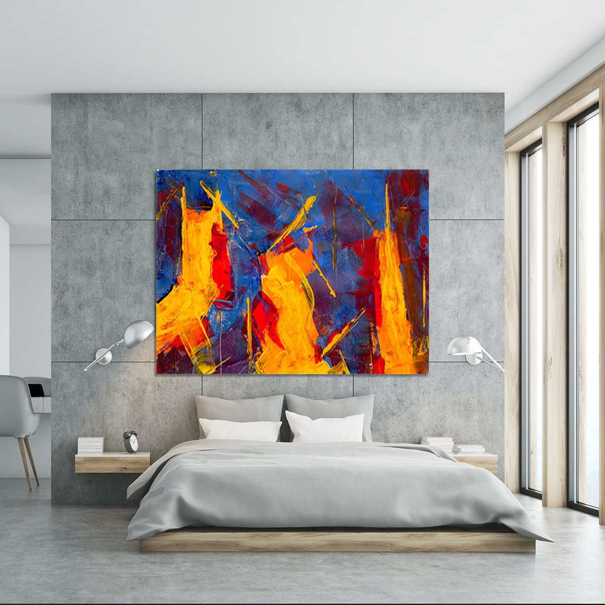 Yellow Blue Brown and Red Abstract Painting Canvas Print or Poster - Canvas Art Rocks - 5