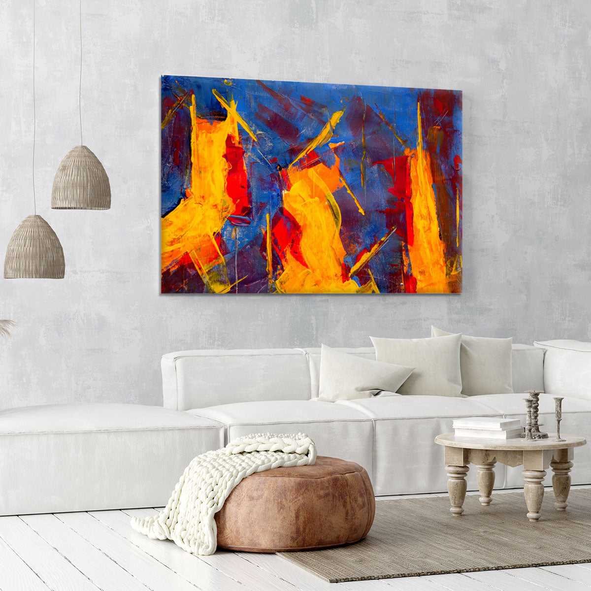 Yellow Blue Brown and Red Abstract Painting Canvas Print or Poster - Canvas Art Rocks - 6