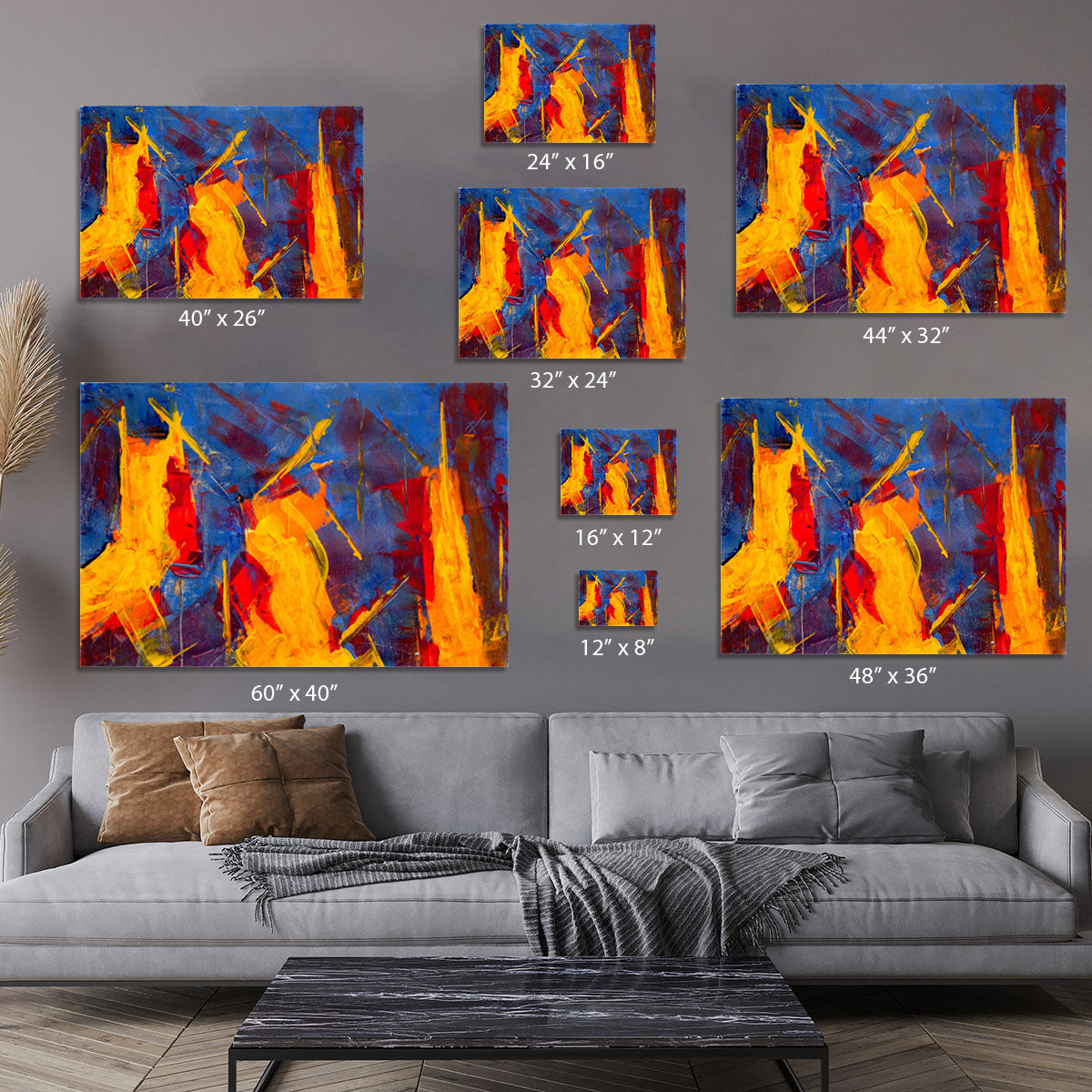 Yellow Blue Brown and Red Abstract Painting Canvas Print or Poster - Canvas Art Rocks - 7