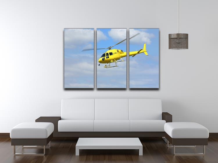 Yellow helicopter in the air 3 Split Panel Canvas Print - Canvas Art Rocks - 3