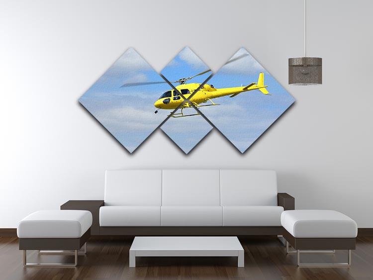 Yellow helicopter in the air 4 Square Multi Panel Canvas  - Canvas Art Rocks - 3
