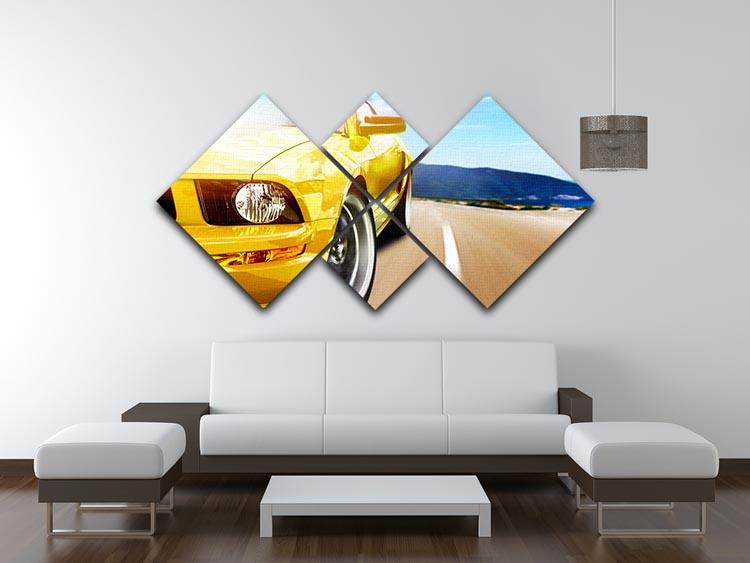 Yellow sport car 4 Square Multi Panel Canvas  - Canvas Art Rocks - 3