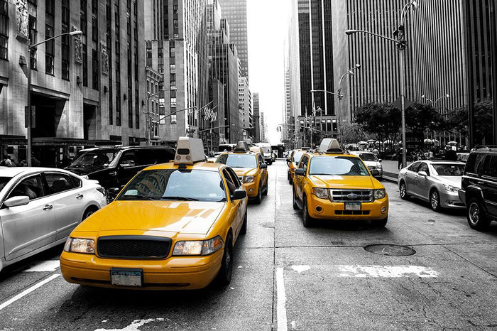 Yellow taxi in Black and White New York Wall Mural Wallpaper