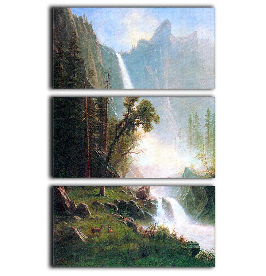 Yosemite Falls by Bierstadt 3 Split Panel Canvas Print - Canvas Art Rocks - 1