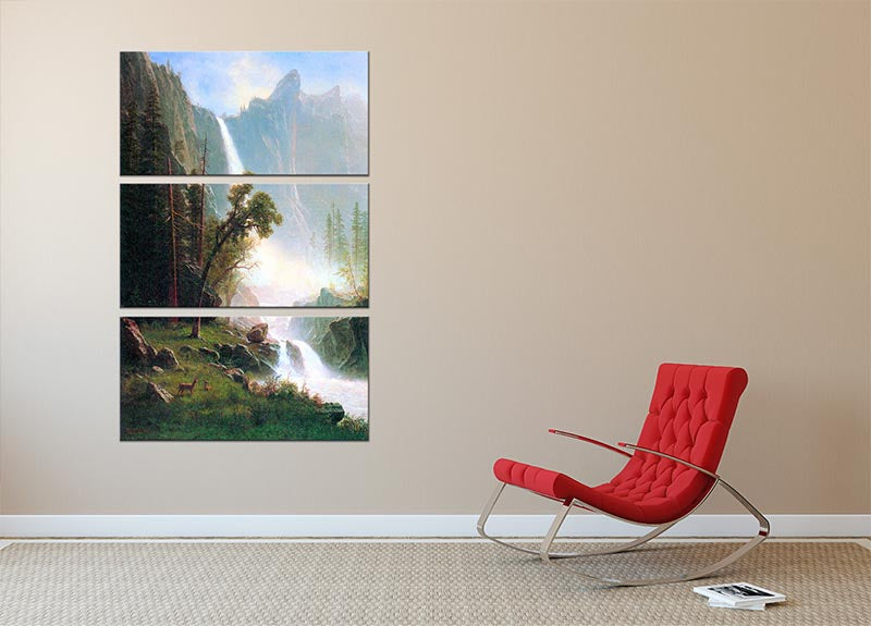 Yosemite Falls by Bierstadt 3 Split Panel Canvas Print - Canvas Art Rocks - 2