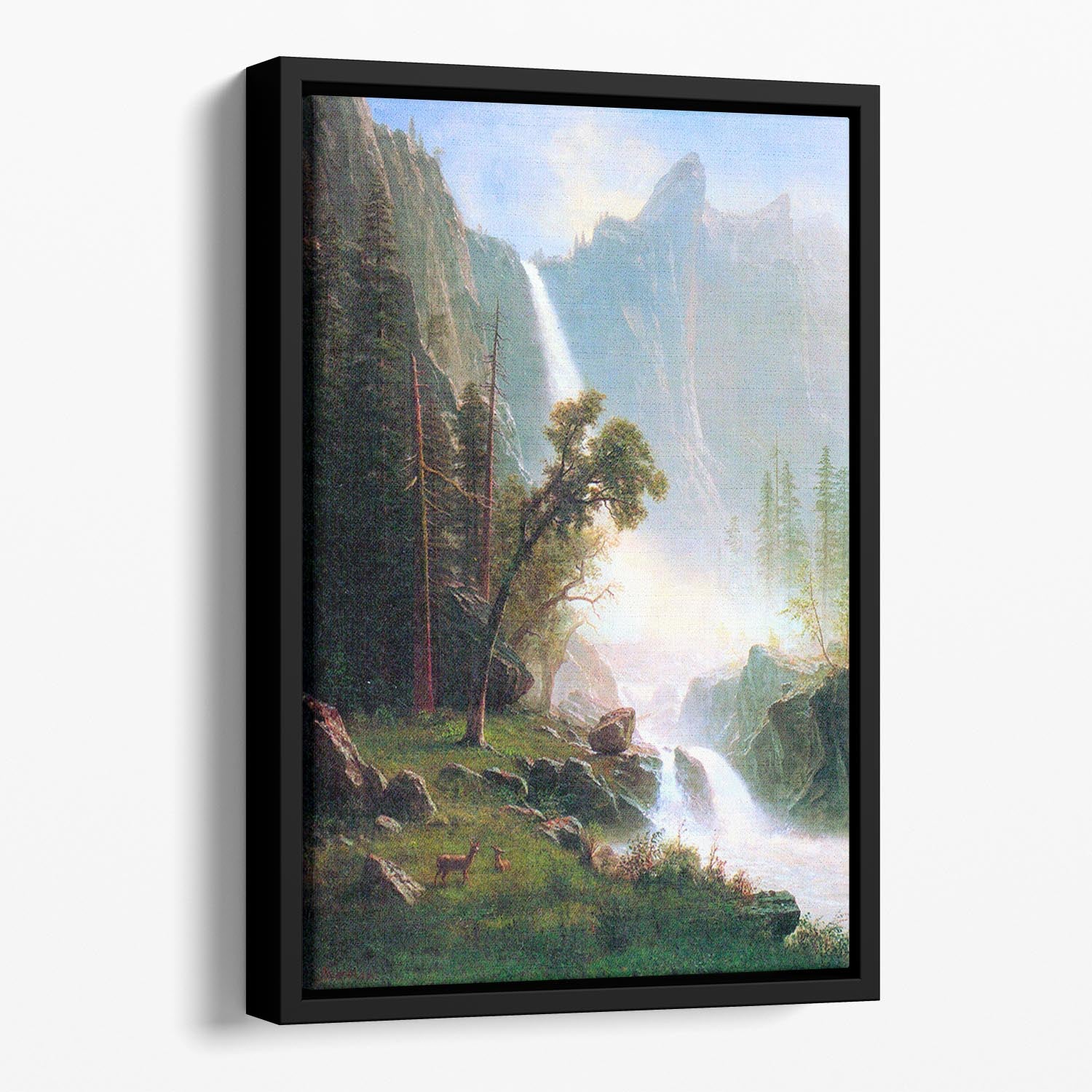Yosemite Falls by Bierstadt Floating Framed Canvas - Canvas Art Rocks - 1