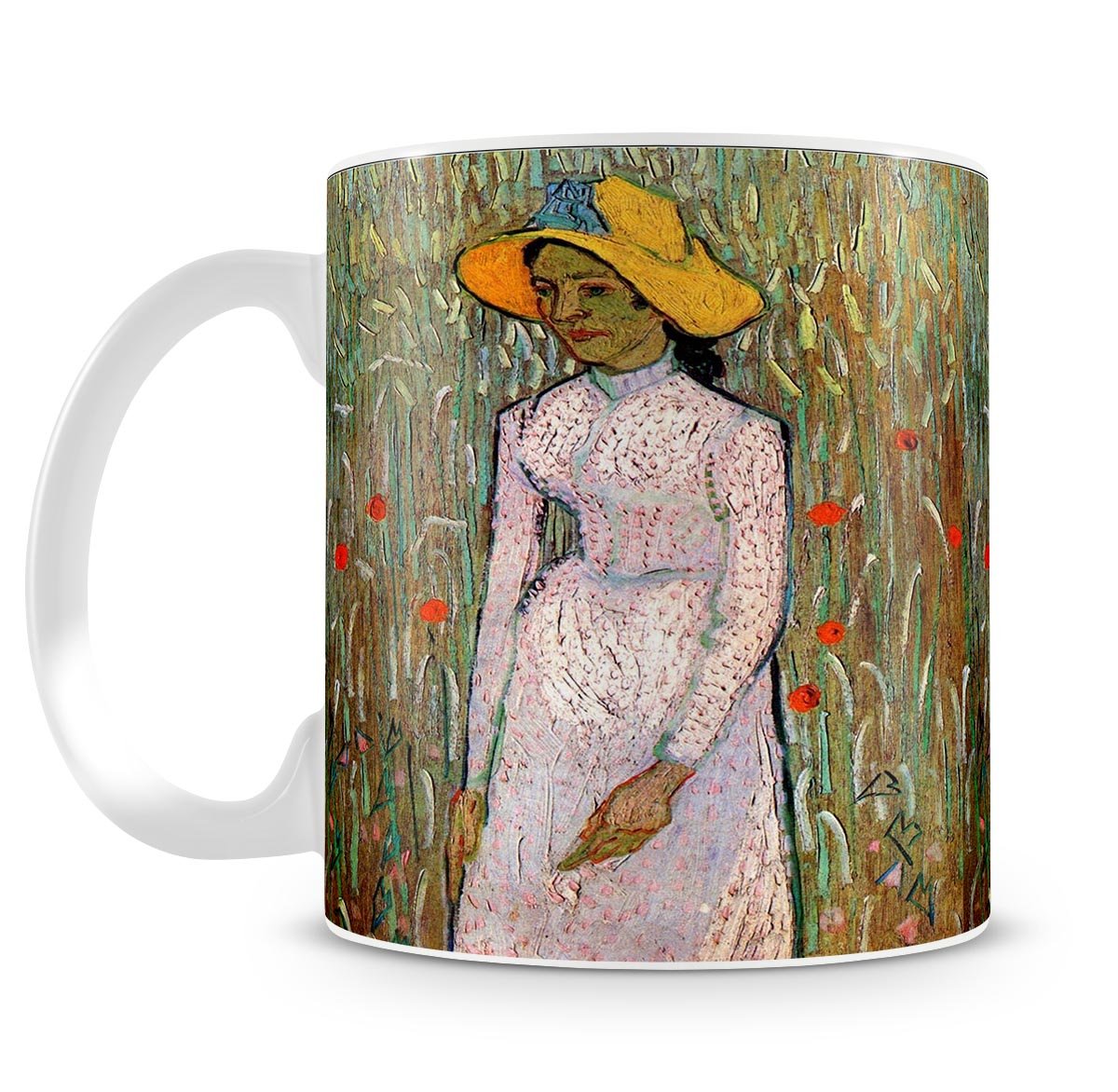 Young Girl Standing Against a Background of Wheat by Van Gogh Mug - Canvas Art Rocks - 4