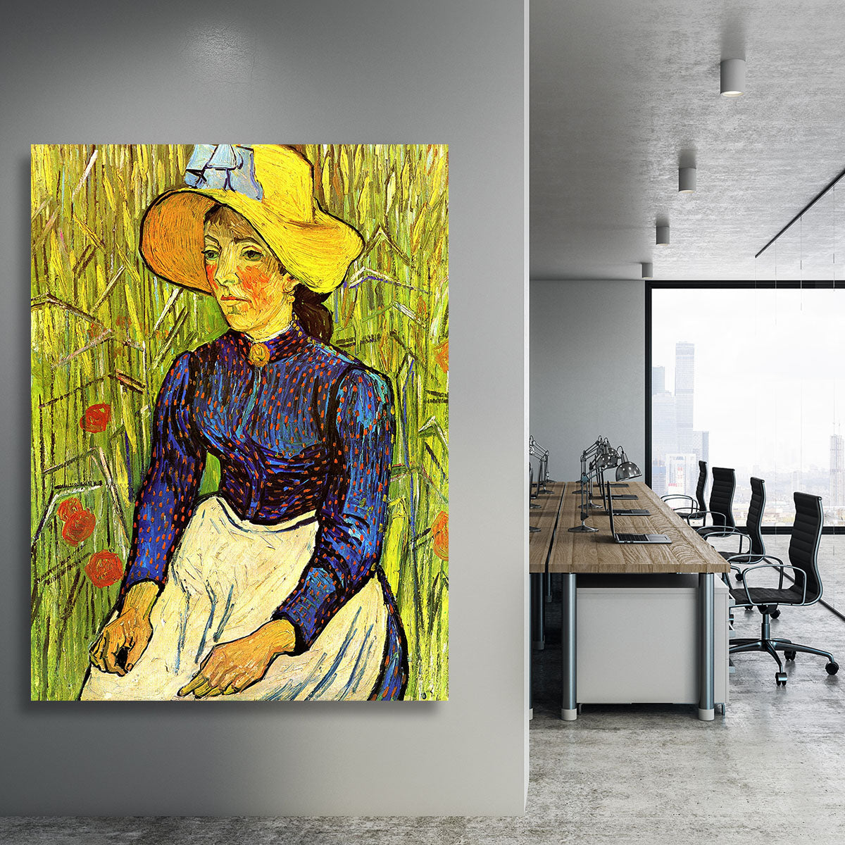 Young Peasant Woman with Straw Hat Sitting in the Wheat by Van Gogh Canvas Print or Poster - Canvas Art Rocks - 3