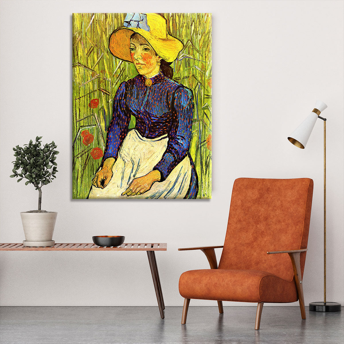 Young Peasant Woman with Straw Hat Sitting in the Wheat by Van Gogh Canvas Print or Poster - Canvas Art Rocks - 6