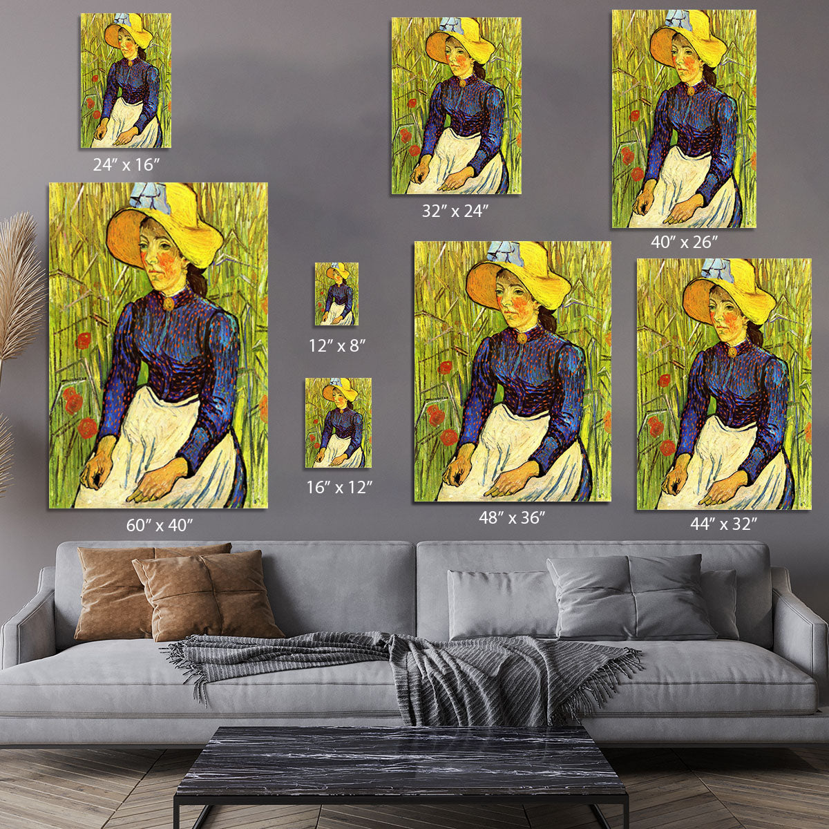 Young Peasant Woman with Straw Hat Sitting in the Wheat by Van Gogh Canvas Print or Poster - Canvas Art Rocks - 7
