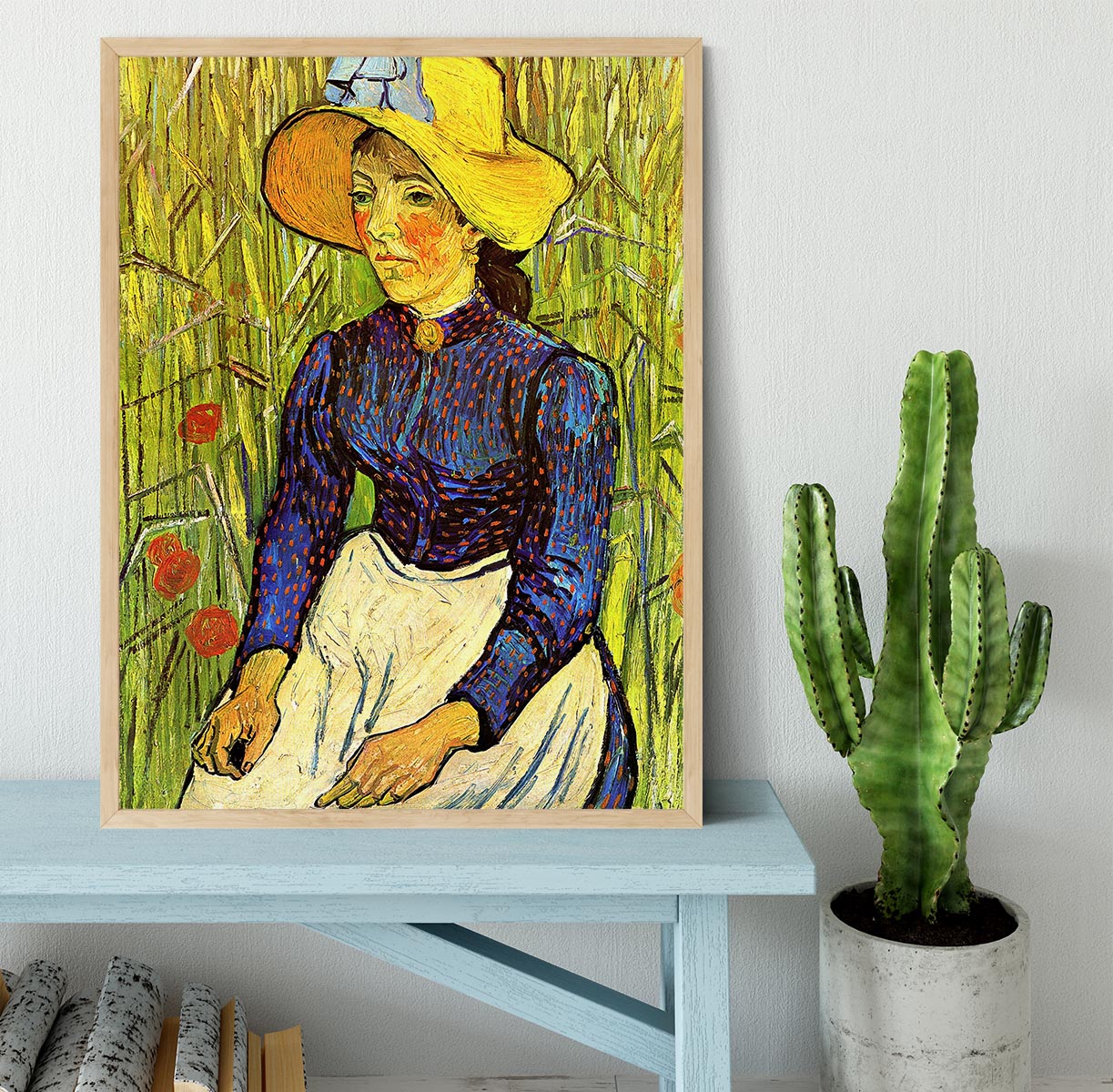 Young Peasant Woman with Straw Hat Sitting in the Wheat by Van Gogh Framed Print - Canvas Art Rocks - 4