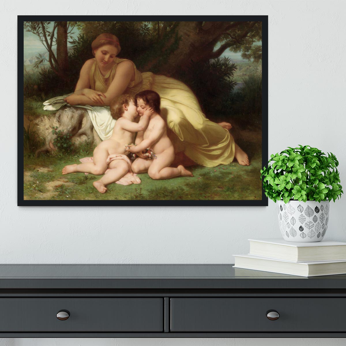 Young Woman Contemplating Two Embracing Children By Bouguereau Framed Print - Canvas Art Rocks - 2
