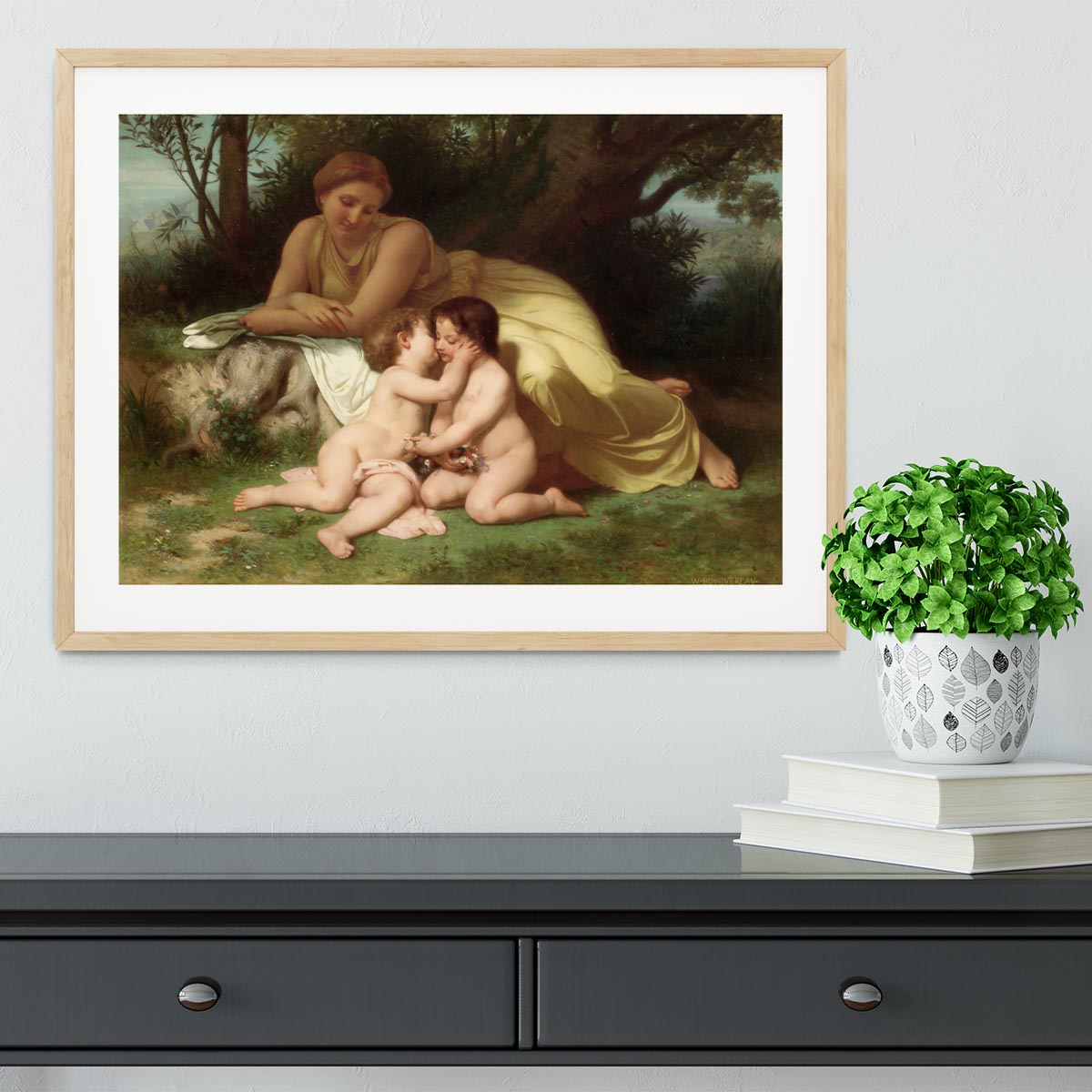 Young Woman Contemplating Two Embracing Children By Bouguereau Framed Print - Canvas Art Rocks - 3