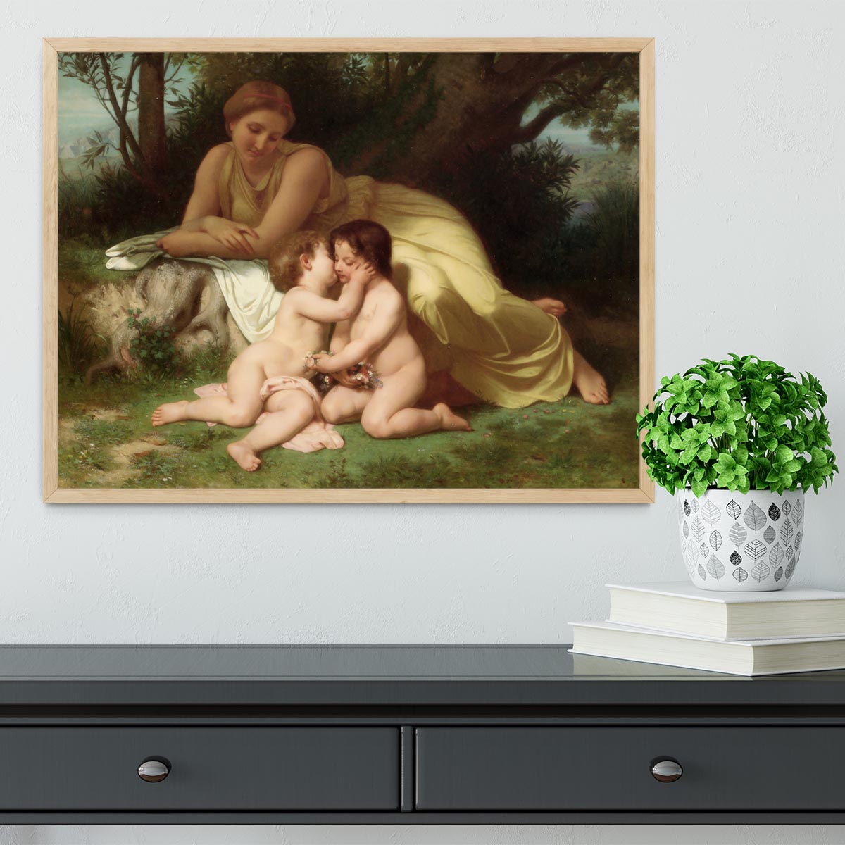 Young Woman Contemplating Two Embracing Children By Bouguereau Framed Print - Canvas Art Rocks - 4