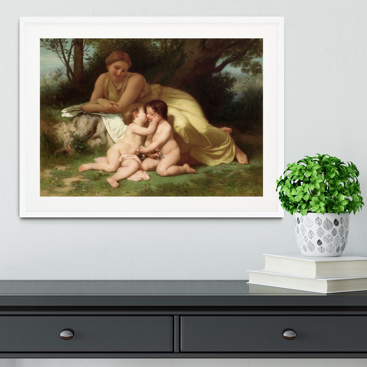 Young Woman Contemplating Two Embracing Children By Bouguereau Framed Print - Canvas Art Rocks - 5
